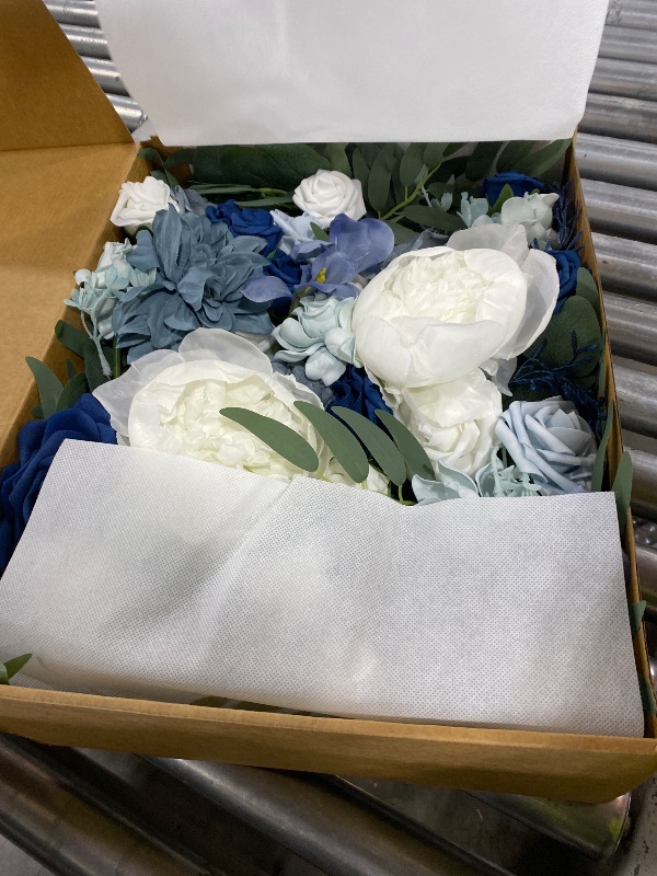 Photo 1 of Ling's Moment Dusty Blue Artificial Wedding Arch Flowers Kit Pack of 4, 2pcs Hanging Flower Arrangement 2pcs Chiffon Drape Ceremony Spring Fake Silk Rose Arbor Backdrop Floral Swag Outdoor Beach Decor