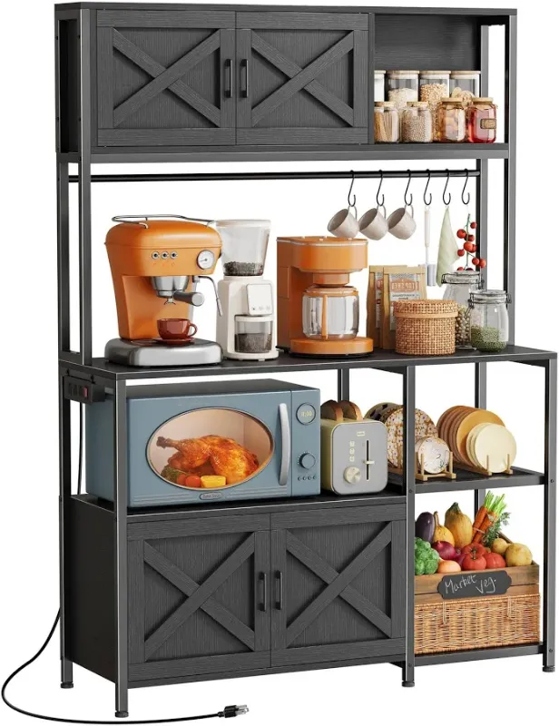 Photo 1 of Huuger Large Bakers Rack With Power Outlet 45 Inch Wooden Top
