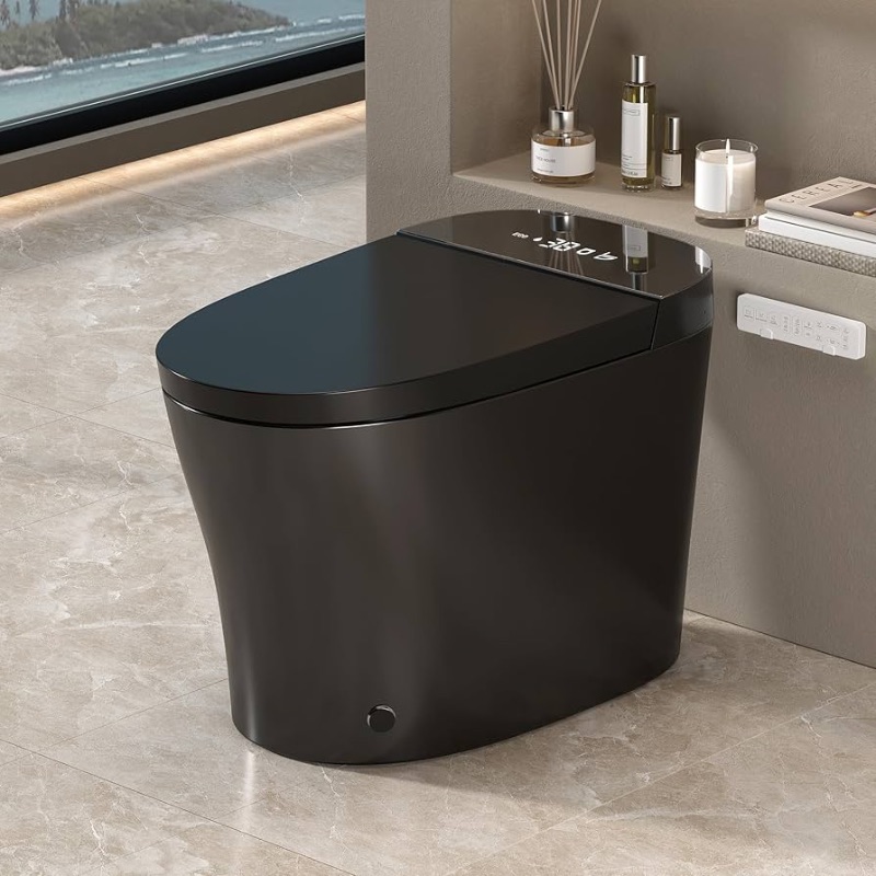 Photo 1 of WinZo Smart Toilet with Bidet Built in, ADA One-Piece Toilet Auto Open/Close & Flush, Heated Seat, Front & Rear Wash, LED Display, Night Light, 12-inch Rough-in (Matte Black