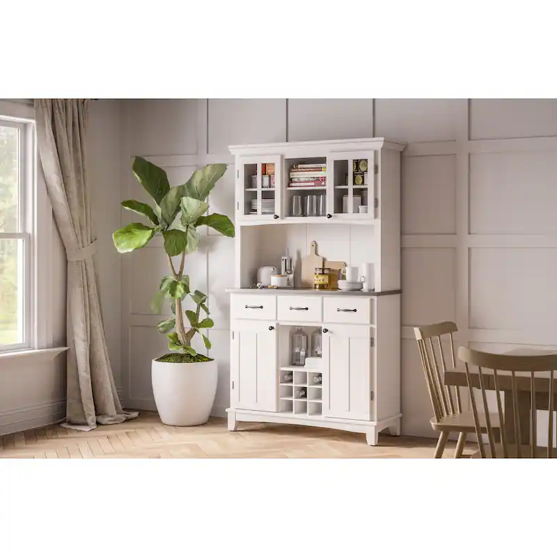 Photo 1 of 2 BOX SET OF Homestyles Buffet Of Buffets Off-White Wood Buffet with Hutch - 44" x 17" x 72"