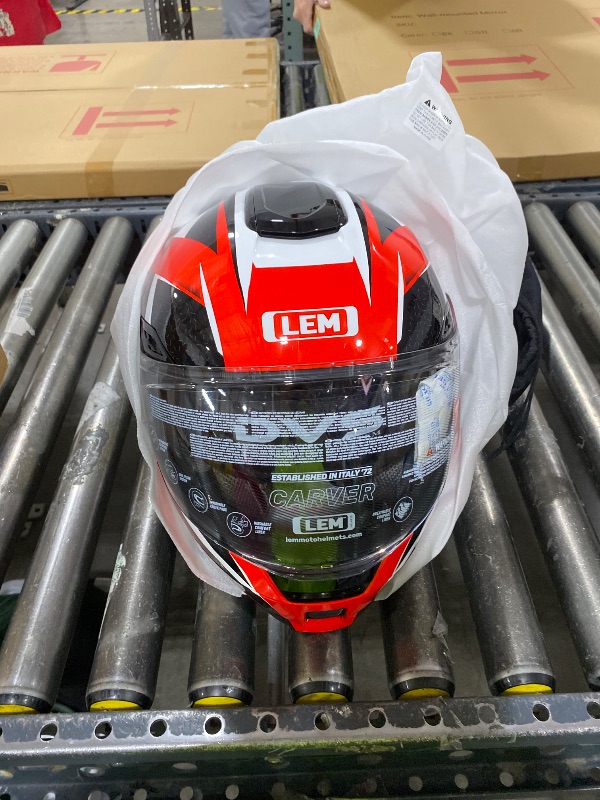 Photo 1 of LEM Modular Motorcycle Helmets Fiberglass, Full Face Motorcycle Helmet Flip Up for Touring, DOT Certified, Release Sun Visor & Removable Comfort Liner, Lightweight Street Bike Helmet (Red/White,M)