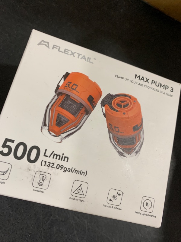 Photo 1 of FLEXTAILGEAR Air Pump for Inflatables Max Pump 3, 5Kpa Portable Air Pump, 500L/min Air Mattress Pump with Camping Light,Portable Inflator for Inflatable Pillows Swim Rings Air Mattresses Air Bed Boats