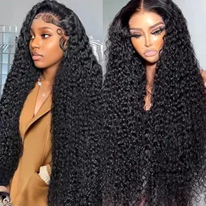 Photo 1 of LESLY 32 Inch Deep Wave Lace Front Wigs Human Hair Pre Plucked With Baby Hair 12A Brazilian Deep Curly HD Transparent Lace Wig for Women (32 Inch, Black color)