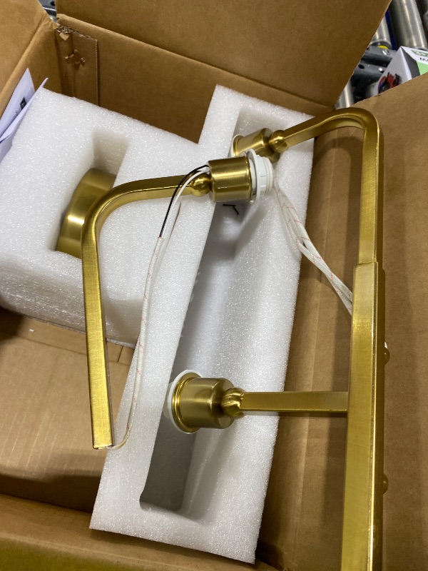 Photo 1 of KOLQSEAL Bathroom Light Fixtures, 3-Light Wall Sconce, Gold Vanity Lights Over Mirror with Flared White Fabric Shade, Modern Sconces Wall Lighting for Bedroom Stairway Hallway (Gold)
