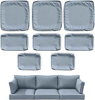 Photo 1 of Tounosnt 14 Pcs Outdoor Patio Cushion Covers, Replaceable Waterproof Furniture Covers, Outdoor Non-Slip Covers with Zippers, Couch 3 Sizes, Covers Only, Light Blue