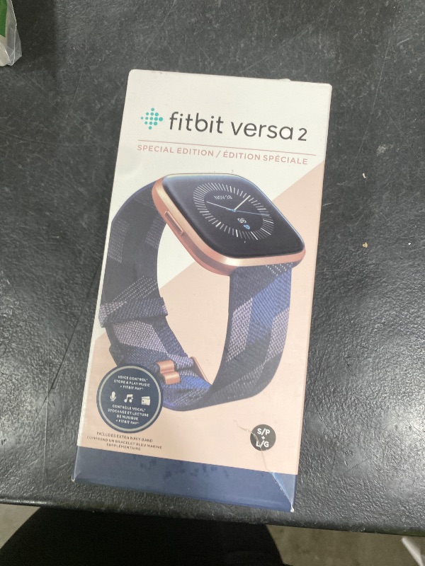Photo 1 of Fitbit Versa 2 Special Edition Health and Fitness Smart Watch with Heart Rate, Music, Alexa Built-In, Sleep and Swim Tracking, Navy and Pink Woven/Copper Rose, One Size (S and L Bands Included), 2.3