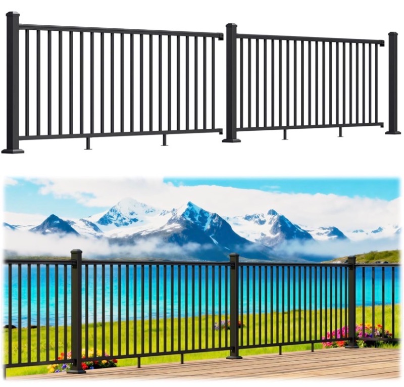Photo 1 of Egadis 36 in. H x 16 ft. W Black Deck Railing Kit with 3 Post, Textured AAMA 2604 Powder-Coat Finish Modular Aluminum Railing System for Outdoor Decks, Porches & Balconies(2 Panel, 3 Post)