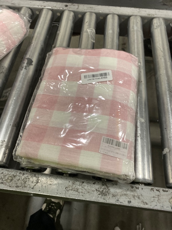 Photo 1 of Softalker Pink Gingham Tablecloth Rectangle, Outdoor Linen Cotton Checkered Table Cloth with Tassel, Heavy Duty Wrinkle Free Buffalo Plaid Table Cover for Kitchen Dining Home Party - 55 x 102 Inch