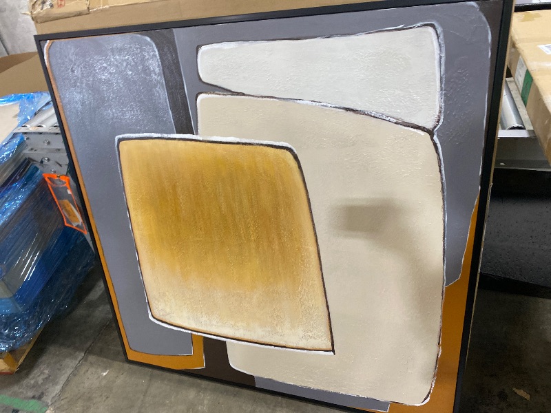 Photo 1 of Signature Design by Ashley Actman Contemporary Square Abstract Framed Hand-painted Wall Art 48 x 48 Inches, Beige & Light Brown