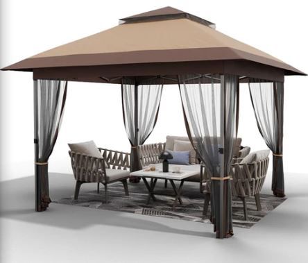 Photo 1 of Garvee 12'x12' Pop-up Gazebo Double Roof Outdoor Canopy Tent with Mosquito Netting for Lawn Patio Garden Camping Shelter blsvk
