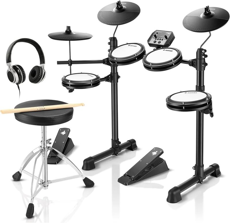 Photo 1 of Donner DED-80 Electronic Drum Set with 4 Quiet Mesh Pads, 180+ Sounds, 2 Pedals, Throne, Headphones, Sticks, and Melodics Lessons