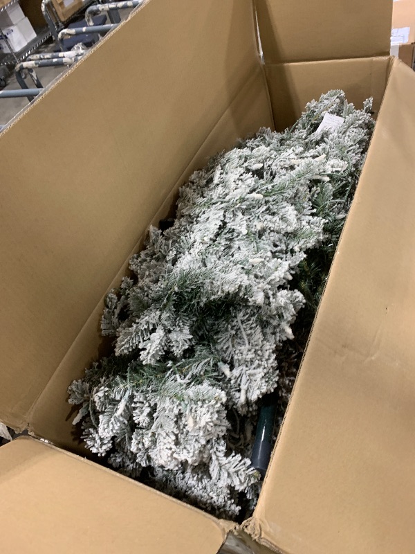 Photo 1 of Puleo International 6.5 Foot Pre-Lit Slim Flocked Fraser Fir Artificial Christmas Tree with 350 Clear Lights, Green