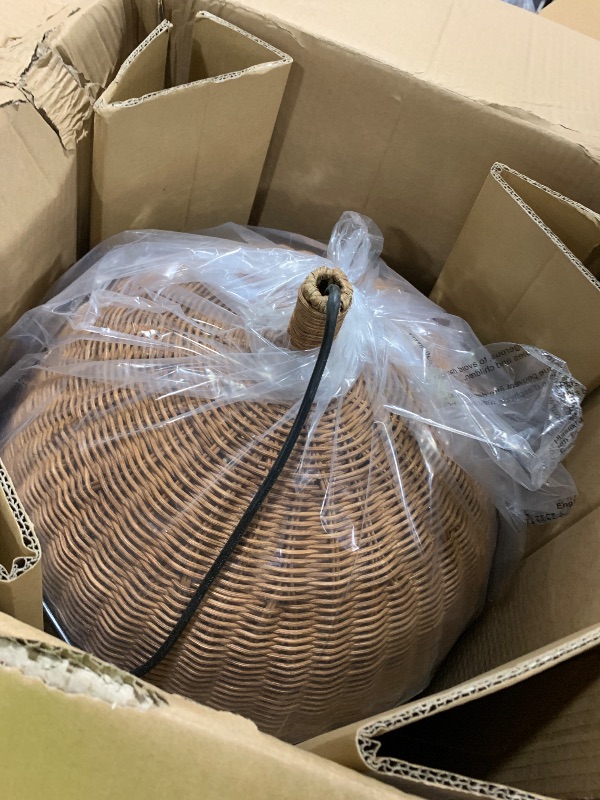 Photo 1 of HUEHENGHAO 16.54" Dark Brown Rattan Pendant Light, 3-Light Rattan Chandelier Handmade Woven, Wicker Basket Chandelier Farmhouse for Dining Living Bedroom Kitchen
