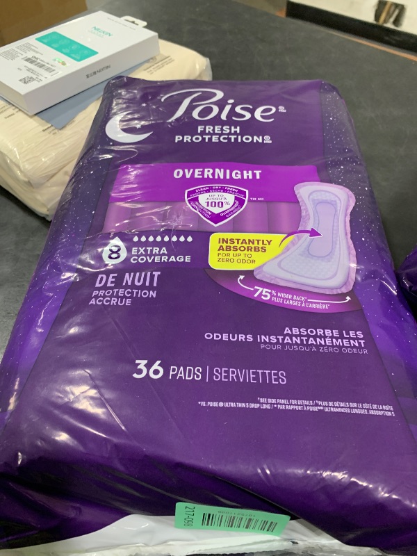 Photo 1 of Poise Overnight Incontinence & Postpartum Pads for Bladder Leaks, 8 Drop Extra Coverage, 36 Count