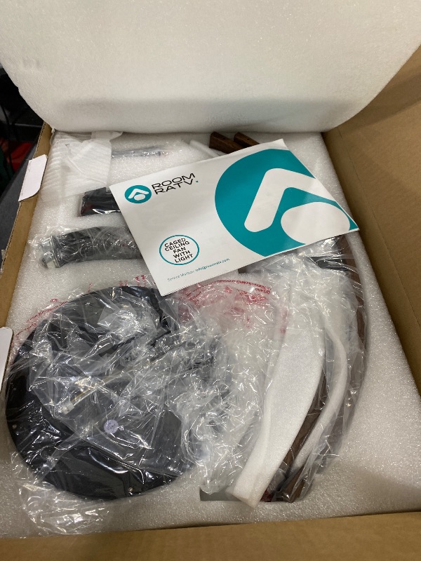 Photo 1 of Roomratv Farmhouse Fandelier Ceiling Fan with Lights Flush Mount, 20'' Caged Bladeless Ceiling Fan with Remote,Enclosed Small Fan Light Fixtures Low Profile for Rustic Bedroom Kitchen