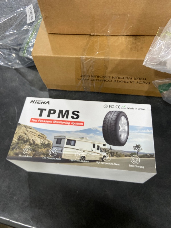 Photo 1 of Hieha Tire Pressure Monitoring System, 7.84” Wireless Solar Rv TPMS with 4 Sensors for Travel Trailer Truck Fifth Wheel Motorhome, Real-time Monitoring Pressure and Temperature(0~198 PSI)