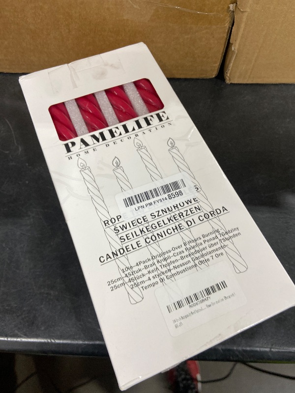 Photo 1 of 10 Inch Burgundy Spiral Taper Candles, 8 Pack Unscented Dripless Long Burning Candlesticks, Dark Red Glossy Tapered Candles for Dinner Party, Wedding Shower & Home Decor