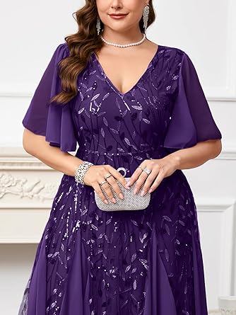 Photo 1 of Women's Formal Long Dress Glitter V-Neck A Line Prom Dress Wedding Evening Gown 5XL