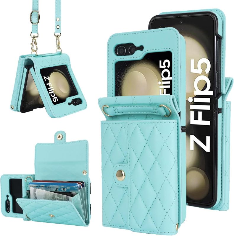 Photo 1 of for Samsung Galaxy Z Flip 6 Crossbody Wallet Case, Stylish Purse Case with Card Holder and Shoulder Strap for Galaxy Z Flip 6 -Blue