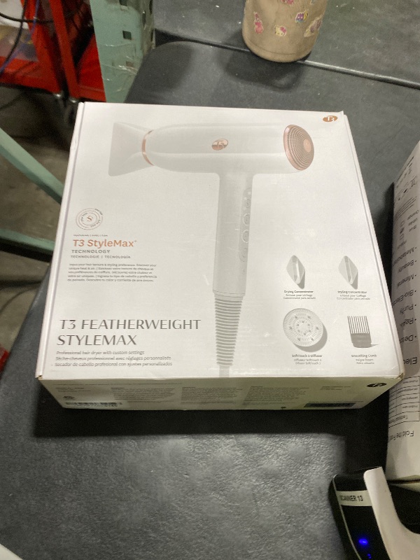 Photo 1 of T3 Featherweight StyleMax Professional Ionic Hair Dryer with Custom Heat Automation & 4 Attachments, Fast Drying, Lightweight with 5 Heat & 3 Speed Settings, 2 Concentrators, Diffuser & Smoothing Comb