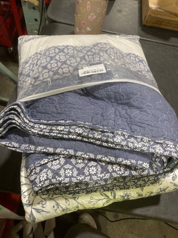 Photo 1 of DDUOXIN Botanical Super Oversized King Bedspread - 128" W x120 L Extra Wide 100% Cotton California Quilt, Lightweight Reversible Oversize Bedspreads with 2 Pillow Shams, Insignia Blue/White