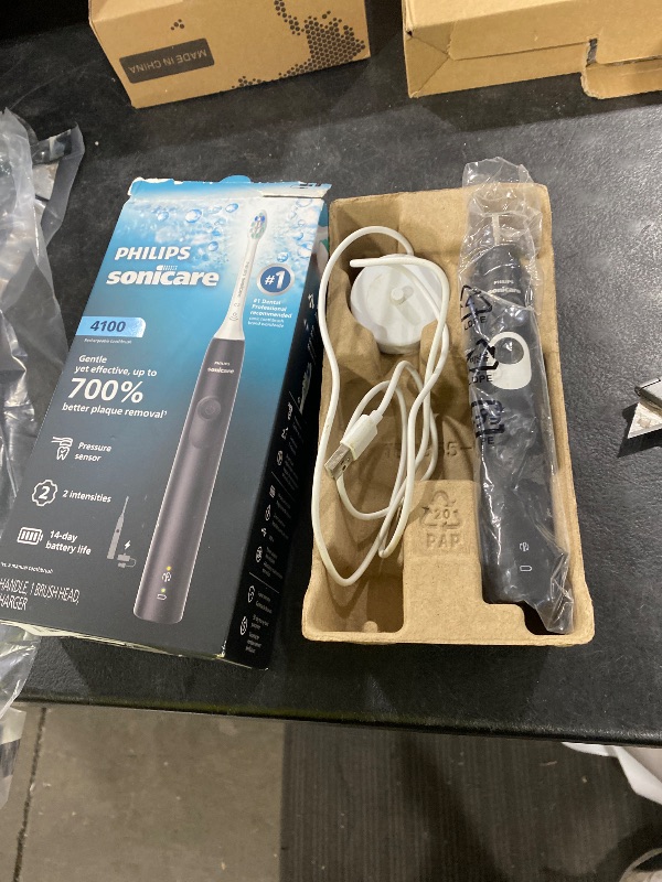 Photo 1 of Philips Sonicare 4100 Series Electric Toothbrush - Sonic Toothbrush with Advanced Sonic Technology, Pressure Sensor, Two Intensity Settings, Smartimer & Quadpacer, Black, Model HX3681/24(brush head missing)
