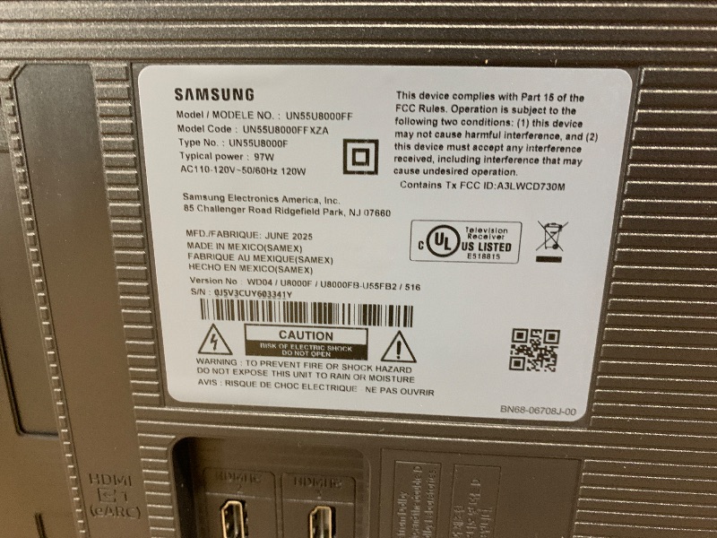 Photo 1 of FOR PARTS ONLY - Samsung 55-Inch Class Crystal UHD U8000F 4K Smart TV (2025 Model) Endless Free Content, Crystal Processor 4K, MetalStream Design, Knox Security, Compatible with Alexa