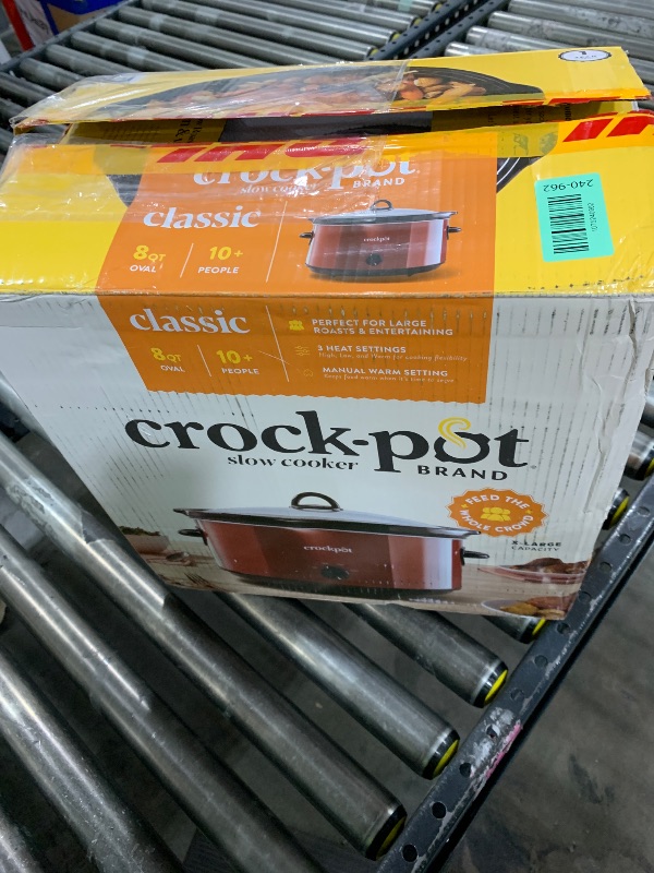 Photo 1 of Crock-Pot 8-Quart Manual Slow Cooker, XL Family Size Serves 10+ People, Removable Stoneware with Warming Setting, Dishwasher Safe for Easy Cleanup, Red