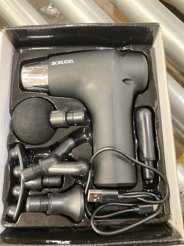 Photo 1 of **PARTS ONLY***SORUDEL Massage Gun Deep Tissue Massage Gun for Back Pain Relief with 5 Heads 6speed Black