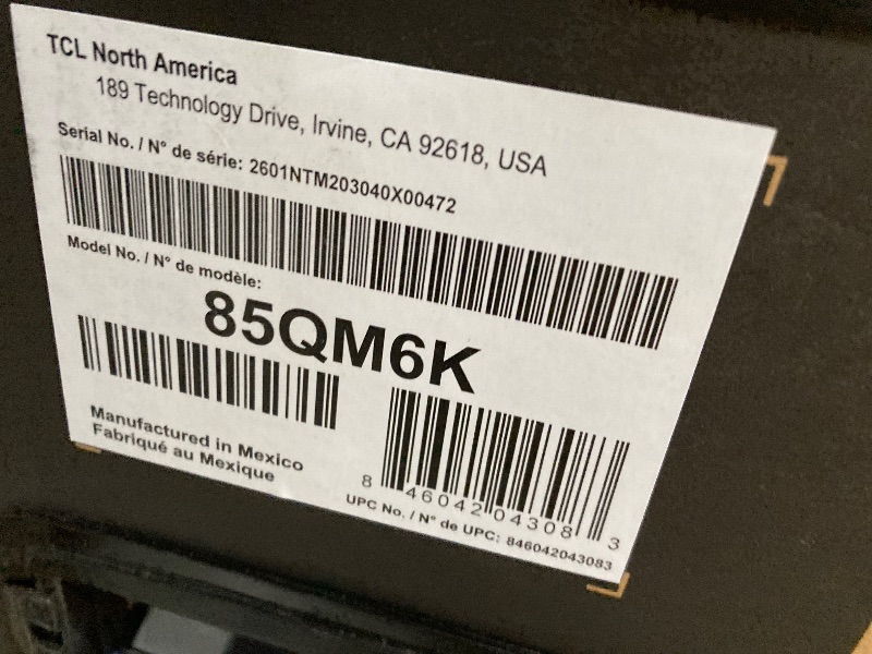 Photo 1 of **FINAL SALE - NO RETURNS NO REFUNDS NO EXCEPTIONS**
TCL 85 Inch Class QM6K Series | Mini LED QLED 4K HDR | 85QM6K, 2025 Model | 120HZ-144HZ High Brightness Smart Google TV Dolby Atmos Onkyo Audio | Voice Remote Alexa Gaming Streaming Television