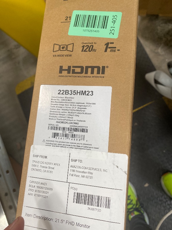 Photo 1 of **NO RETURNS OR REFUNDS! SCREEN BROKEN, NOT OPERATIONAL**AOC 22B35HM23 22" Full HD (1920 x 1080) 120Hz LED Monitor, Adaptive Sync, VGA & HDMI, Flicker-Free, Low Blue Light, HDR Ready, VESA, Tilt Adjust, Eco-Friendly