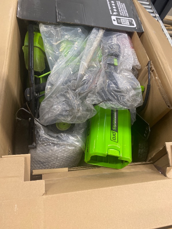 Photo 1 of ***BATTERY, BLOWER, CHARGER-TRIMMER  NOT INCLUDED******MOWER ONLY***DAMAGED PARTS ONLY***Greenworks 80V 21” Brushless (Push) Cordless Electric Lawn Mower