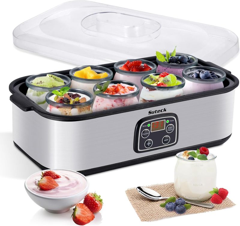 Photo 1 of **NOT IN ORIGINAL BOX/MISSING JARS*** Yogurt Maker with 8 Glass Jars, Time & Temp Adjustable Control Yogurt Machine, Homemade Greek & Probiotic Yogurt, Automatic Shut-Off, BPA-Free, 48 oz Total, Black