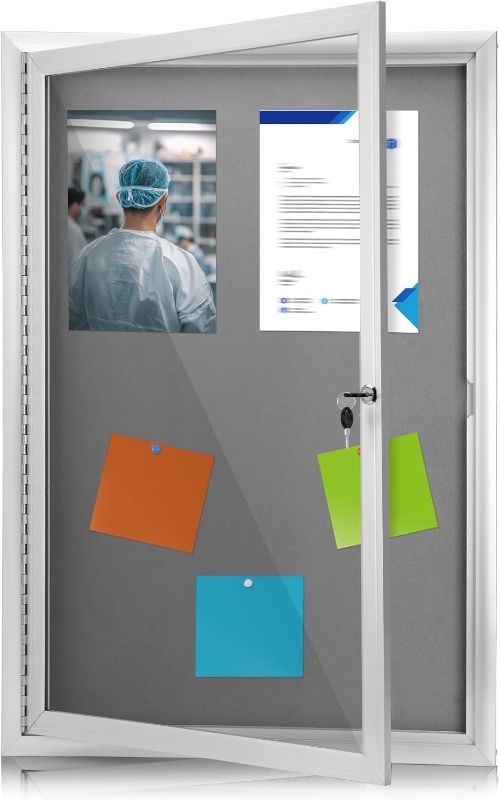 Photo 1 of **HAS SCRATCH DOWN GLASS/DAMAGED BULLETIN BOARD**36"x24" Outdoor Enclosed Bulletin Board with Locking Door, Tamper-Proof Dispaly Case, Aluminium Frame, Outdoor Bulletin Board Weatherproof, Lockable Cork noticeboard for School,Office,etc