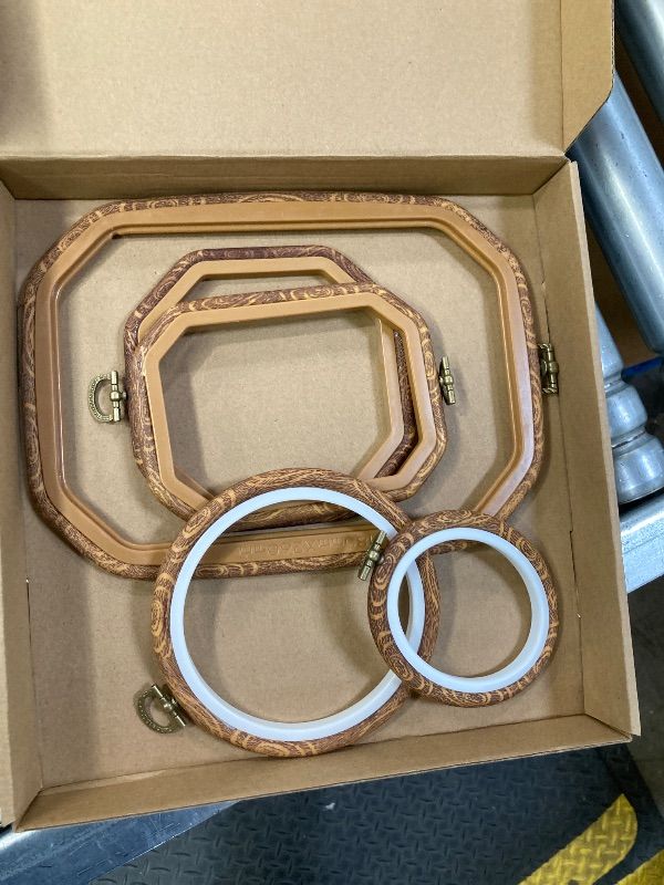 Photo 1 of **MISSING PARTS***Qunclay 9 Pcs Large Embroidery Hoop Frame Decorative Imitated Wood Display Frame Circle Oval Octagonal Cross Stitch Hoop Ring for DIY Sewing Craft and Hanging Ornaments Decor (Mixed Shape)
