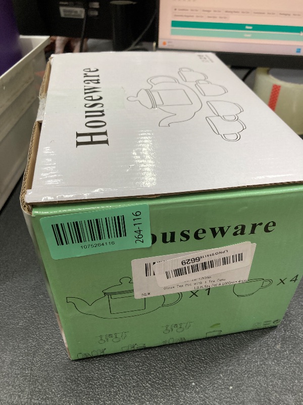 Photo 1 of **MISSING LID***Kyraton Glass Tea Pot with 4 Tea Cups, Removable Infuser, Blooming and Loose Leaf Tea Maker and Teacups Set, Stovetop Microwave Safe Tea Kettle