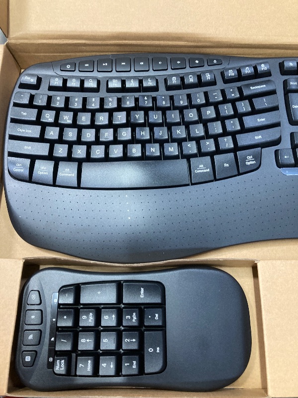 Photo 1 of **NO USB***MEETION Ergonomic Wireless Keyboard with Separate Numeric Keypad, Wave Flexible 2-in-1 Setup for Multi-Device, 2.4G/Bluetooth Split Design with Wrist Rest for Accountants/Data Entry/Left-Handed User