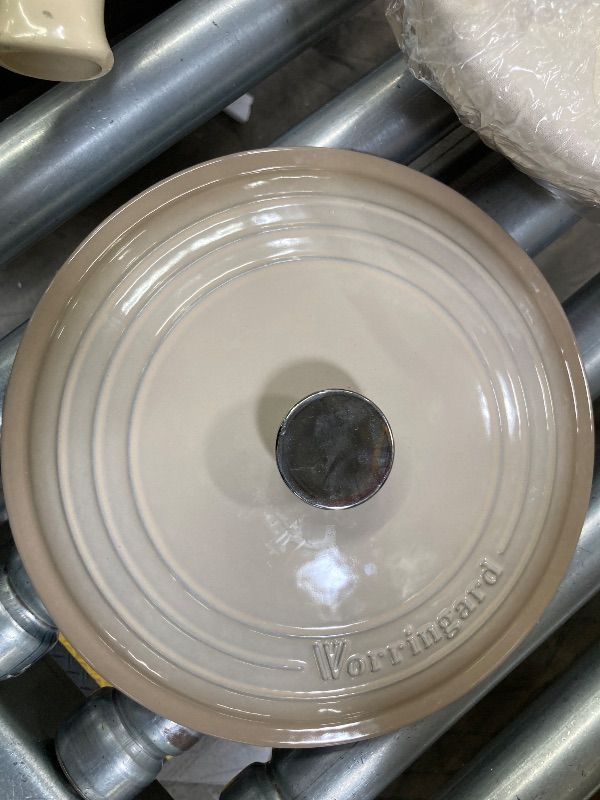 Photo 1 of **POT CRACKED AND LARGE CHIP/PARTS ONLY**** VORRINGARD Enameled Cast Iron Dutch Oven Pot with Lid, for Bread Baking, Round Bread Oven- include Sourdough Bread Baking Supplies Set, 6QT, Latte