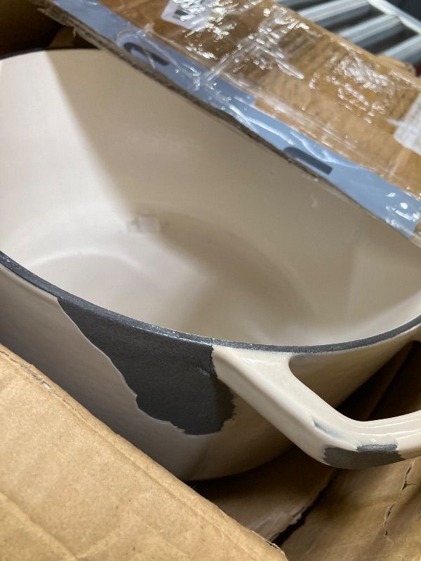 Photo 1 of **POT CRACKED AND LARGE CHIP/PARTS ONLY**** VORRINGARD Enameled Cast Iron Dutch Oven Pot with Lid, for Bread Baking, Round Bread Oven- include Sourdough Bread Baking Supplies Set, 6QT, Latte