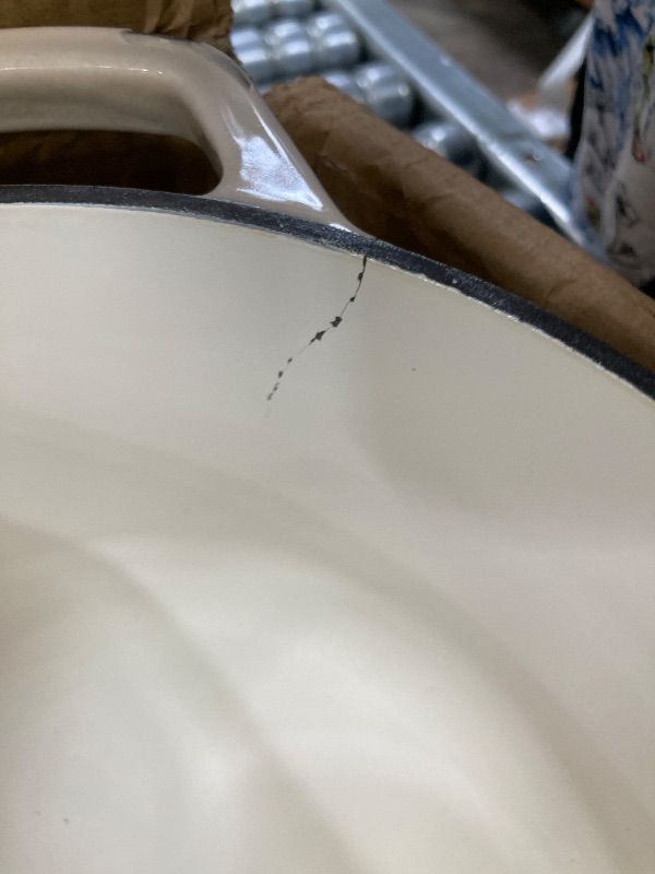 Photo 1 of **POT CRACKED AND LARGE CHIP/PARTS ONLY**** VORRINGARD Enameled Cast Iron Dutch Oven Pot with Lid, for Bread Baking, Round Bread Oven- include Sourdough Bread Baking Supplies Set, 6QT, Latte