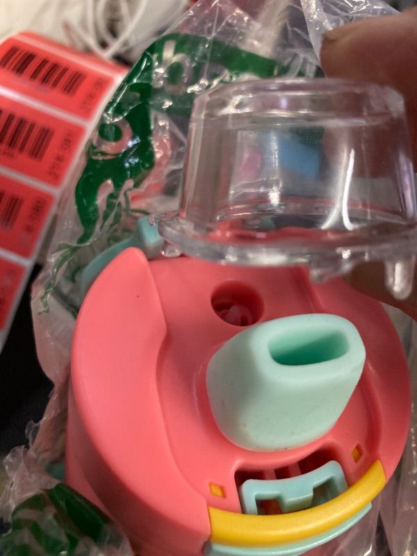 Photo 1 of ***LID COVER DOES NOT STAY CLOSED***Ello Kids Colby 12oz Stainless Steel Insulated Water Bottle with Straw and Built-In Silicone Coaster Carrying Handle and Leak-Proof Locking Lid for School Backpack, Lunchbox, and Outdoor Sports, Coral***LID COVER DOES N