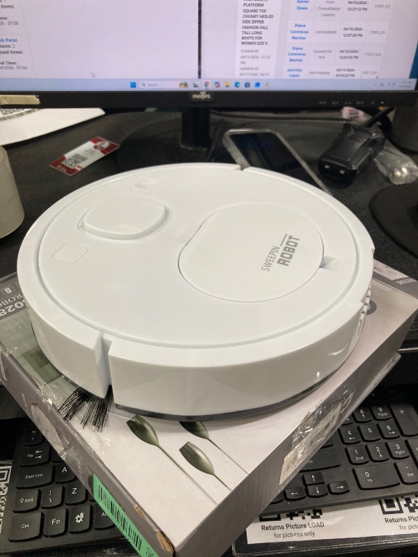 Photo 1 of **missing cable charger***Robot Vacuum and Mop, 3000Pa Strong Suction, 3-in-1 Robotic Vacuum, Ultra-Thin for Under Furniture, Perfect for Pet Hair & Hardwood Floors, 100 Min Runtime (White)