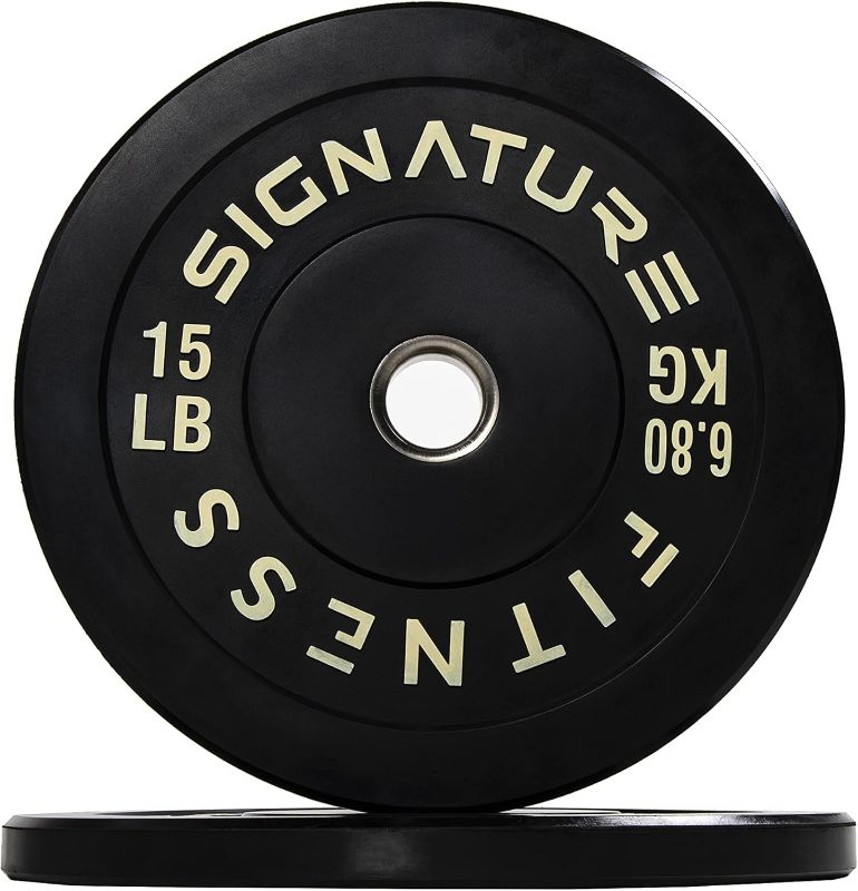 Photo 1 of **2 15LB WEIGHTS****Signature Fitness 2" Olympic Bumper Plate Weight Plates with Steel Hub 2 15LBS EST VALUE 75.76