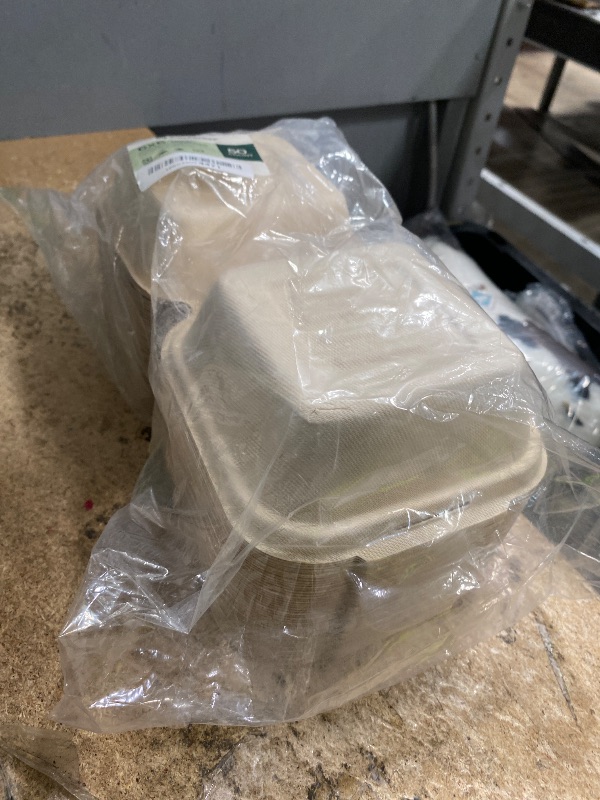 Photo 1 of [50 COUNT]Harvest Pack 6 X 6" Compostable Clamshell Take Out Food Containers, PFAS FREE Square To go Containers with Lids, Heavy-Duty Disposable Bagasse Bento Cake Box, Eco-Friendly Sugarcane Fibers