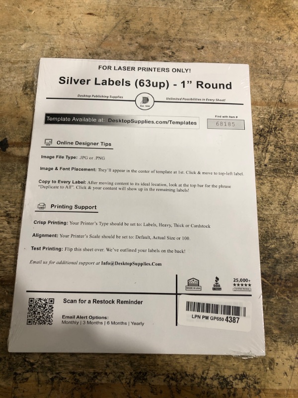 Photo 1 of 1" Round Silver Foil Labels for Laser Printers - 10 Sheets / 630 Labels