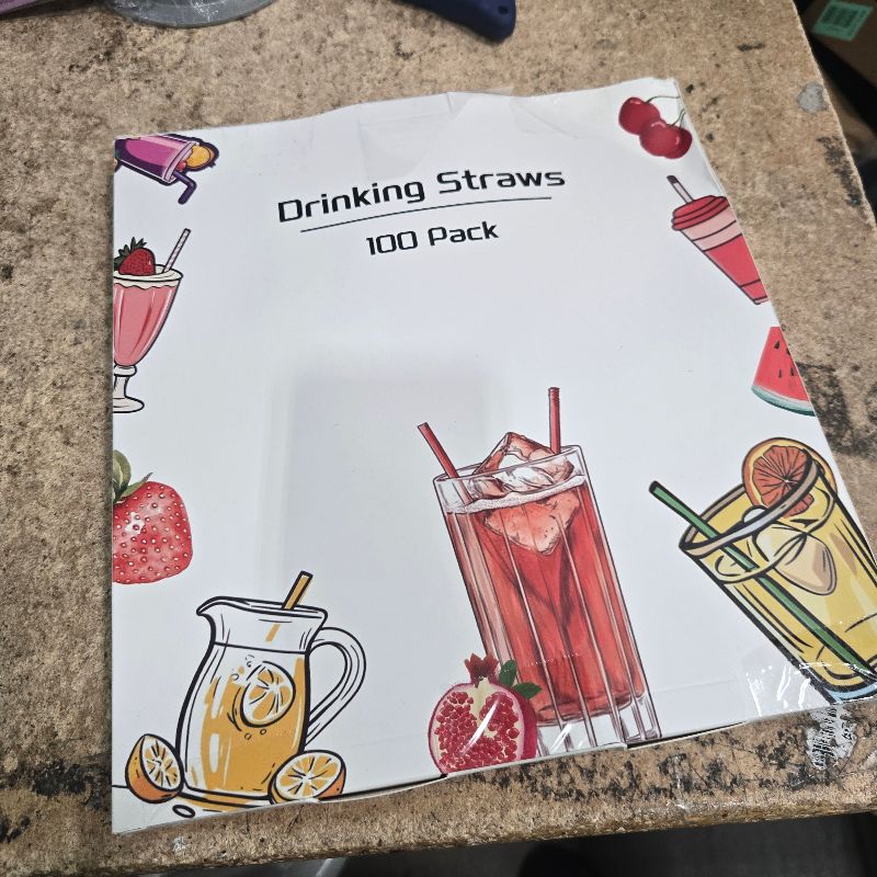 Photo 1 of [100 Pcs] Disposable Plastic Drinking Bendy Straws - 10.24" Long and 0.24" Diameter Colorful Cute Flexible Long Straws for Juice,Coffee,Milk,Cocktail, Bachelorette/Birthday Party, Bridal/Baby Shower
