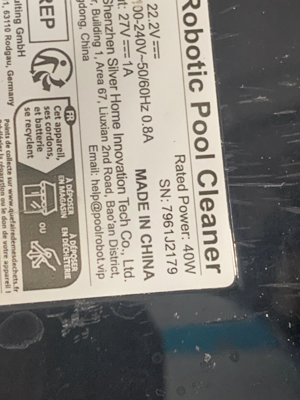 Photo 1 of **PARTS ONLY, RUSTED CHARGING PORT IS DAMAGED**
C1 Robotic Pool Cleaner, 200-Min Cordless Pool Vacuum for Above Ground & Inground Pools up to 2500 Sq.ft, Automatic Pool Vacuum Robot for Leaves & Dirt, Powerful Suction Self-Parking-Arctic