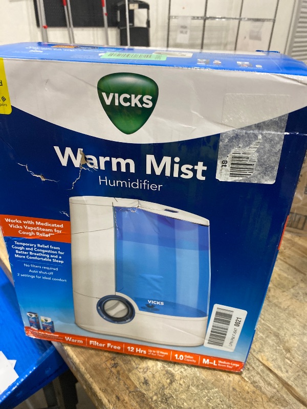 Photo 1 of **FACTORY SEALED** Vicks Warm Mist Humidifier Filter-Free 1-Gal Tank, Auto Shut-Off, Night Light, VapoPad and VapoSteam Compatible