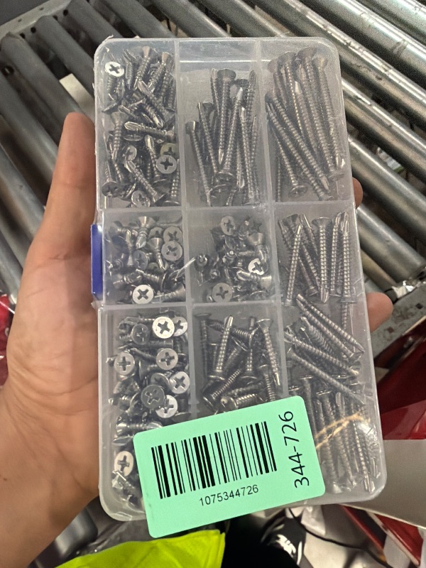 Photo 1 of #8 Self Drilling Screws Assortment 265PCS, 410 Stainless Steel Self Tapping Screws for Metal, Modified Truss Head Sheet Metal Screws, Rustproof, 7 Sizes 1/2" to 2", Heavy Duty (Stainless steel-265)
