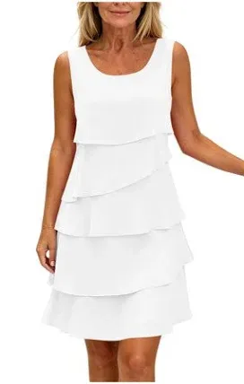 Photo 1 of *****STOCK PHOTO REFERENCE ONLY *** Women’s Layered Mini Dress ROUND Neck Flowy Cocktail Party Dress White S
